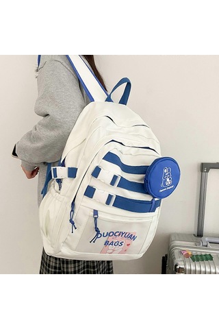 Ganzhoushop Sevimli Kadın Sırt Çantaları Çok Cepli Naylon Okul Sırt Çantası Öğrenci Kadın Kızlar Beyazmavi Çok Renkli