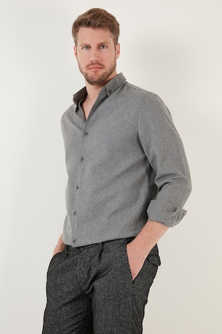 Buratti Pamuklu Regular Fit Düğmeli Yaka Kışlık Erkek Gömlek Cf24W127079 Koyu Gri