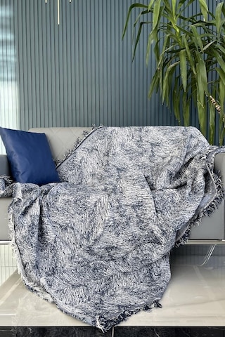 Saçaklı Lüks Koltuk Örtüsü 170x220 Cm Mavi Mavi