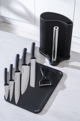 Cooper 8 Parça Standlı Kesme Tahtası Ve Bıçak Seti Siyah