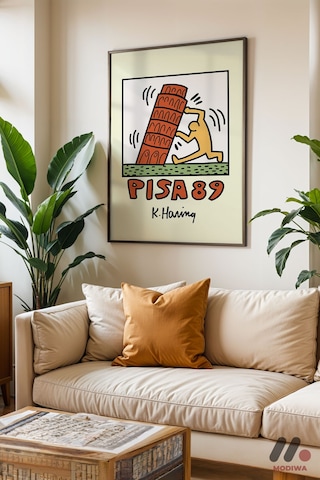 Pisa 89 Pop Art, Siyah Çerçeveli Duvar Tablosu - Renkli Ev Dekorasyonu