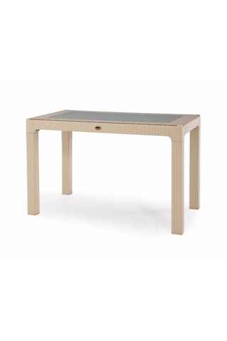 4 Kişilik 70x120 Cm Rattan Masa Takımı Camlı Kapuçino