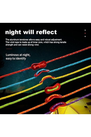 Novahub Gece Parlayan, 8 Adet Renkli 4mm Çadır İpi Seti Sarı Sarı