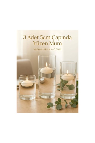 3 Adet Beyaz Suda Yüzen Mum Seti - 5 Cm Çaplı Dekoratif Yüzen Mum - 4-5 Saat Uzun Yanma Süreli İs Yapmaz Mum - Havuz, Nikah, Düğün Ve Cam Kase İçin Romantik Su Üstü Mum, Yüzen Mum, Suda Mum Beyaz