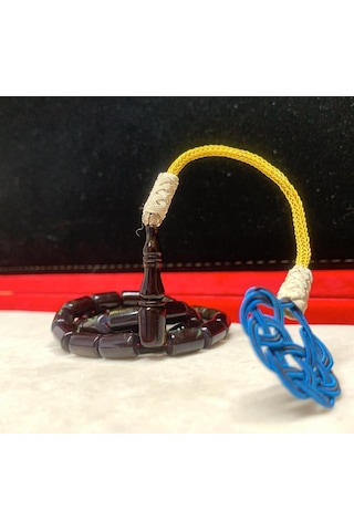 Siyah Sedefli Sıkma Kehribar Tesbih