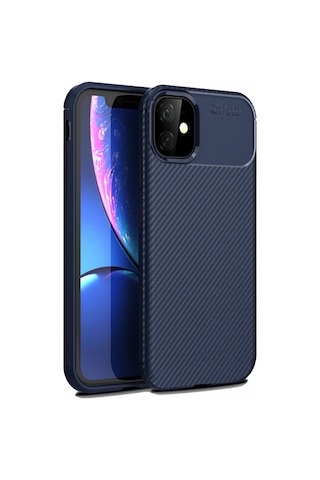 Apple Uyumlu iPhone 11 Kılıf Focus Carbon Desen Silikon Kapak Lacivert
