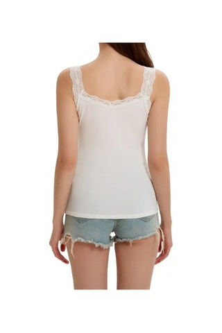 Modaserdem Kadın Askılı Yuvarlak Yaka Dantel Detay Kaşkorse Bluz Beyaz