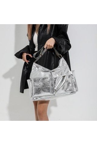 Banliyöyük Kapasiteli Tote Çanta Vintage Omuz Çantası Güş GÜMÜŞ Gümüş