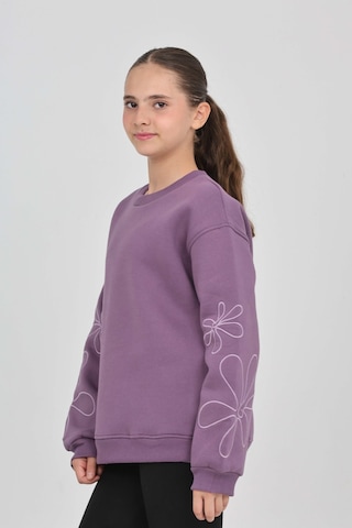 Toontoy Kız Çocuk Relax Fit Bisiklet Yaka Düşük Omuz Sweatshirt Mor