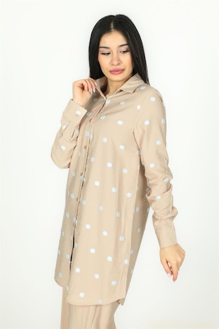 Sortie Collection Puantiyeli Desen Basic Model Uzun Gömlek Vizon-vizon Vizon