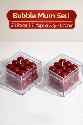 Şeffaf Kutulu İkili Kırmızı Bubble Mum-doğal %100 Soya Wax Dekor Mum Düğün, Nişan,kına Hediyelik Kırmızı