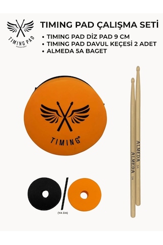 Timing Pad Çalışma Seti Diz Pedi 9 Cm + Davul Keçesi 2 Adet + Baget