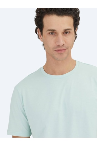 Kip Açık Yeşil Düz Bisiklet Yaka %100 Pamuk T-shirt Açık Yeşil