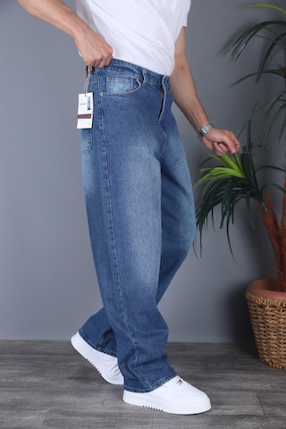 Felvıno Erkek Yıkamalı Süper Baggy Bol Kesim Kot Pantolon Koyu Mavi