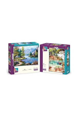Göl Kıyısında Ve Güne Merhaba İkili Set - 1000 + 500 Parça İkili Puzzle Seti