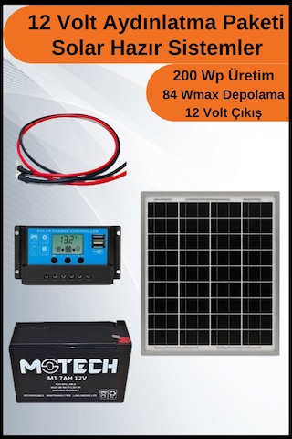 N&D Lighting Aydınlatma Short Mono Solar Paket 12 Volt-200wp