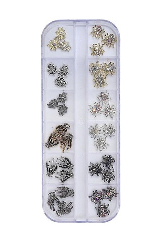 3d Cadılar Bayramı Tırnak Sanatı Takıları Kafatası Örümcek Ve Yapay Elmas Alaşımlı Tırnak Takıları