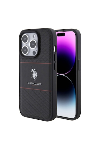Apple Uyumlu iPhone 15 Pro Kılıf U.s. Polo Assn. Lisanslı Deri Şeritli Logo Dizayn Kapak Siyah