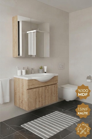 Kahire 65 Cm Mdf Banyo Dolabı Seti Safir Meşe