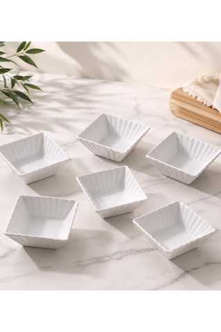Mini Kare Kahvaltılık Kase 6'li Set 7x7 Cm Porselen Çerezlik Sosluk Sunum Kasesi Çok Renkli