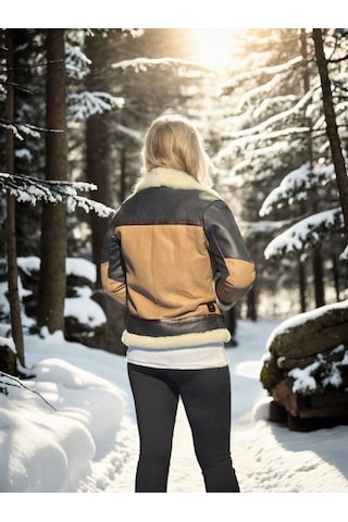 Kadın Uzun Kollu Yakalı Hakiki Kürk - Kahve Çok Renkli