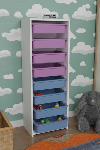 8 Sepetli Çok Amaçlı Oyuncak Mutfak Dolabı - Beyaz-mavi&pembe