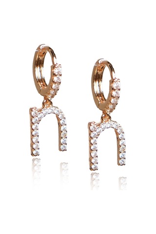 Kadın Kararmaz Çelik Lüks Küçük N Harf Küpe Altın