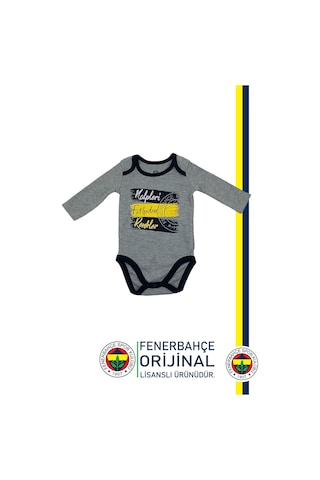 Fenerbahçe Lisanslı Kalpleri Fetheden Renkler Bebek Body Zıbın Kişiye Özel Hediyelik Ahşap Kutulu Gri