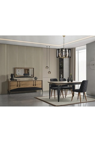 Ada Yemek Odası Takımı Yemek Masası + 4 Adet Sandalye Kahverengi