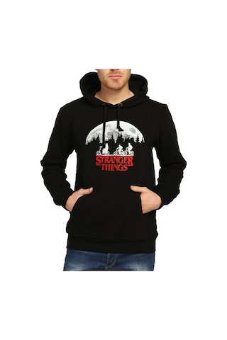 Bant Giyim - Stranger Things Siyah Kapşonlu Erkek Sweatshirt