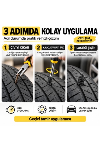 Lastik Tamir Kiti 10'lu Kauçuk Tamir Vidası Otomobil Ve Motosiklet Uyumlu