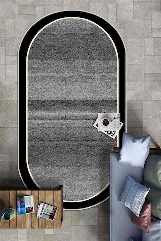 West Home Dijital Baskı Yıkanabilir Kaymaz Taban Siyah Oval Mutfak Halısı Salon Halısı Ve Yolluk Wh 478 Grey Oval