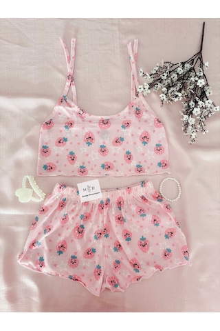 Mh Moony Homewears Fraises Souriantes Yumuşacık Şortlu Pijama Takımı PEMBE Mh Moony Homewears Fraises Souriantes Yumuşacık Şortlu Pijama Takımı PEMBE