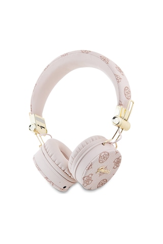 Guess Lisanslı Pu Desenli Metal El Yazısı Logolu Kulak Üstü Bluetooth 5.3 Kulaklık Pembe