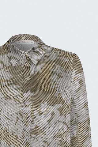 Sateen Çizgili Çiçek Desenli Gömlek - Bej-137839