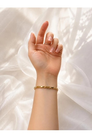 Çizgili Dokulu Gold Bileklik Çok Renkli