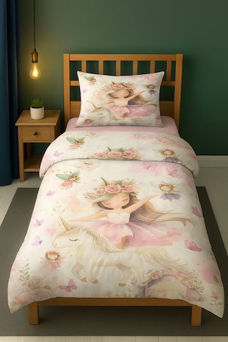 Peri Kız Unicorn Masalı Tek Kişilik Çocuk Nevresim Seti Pembe
