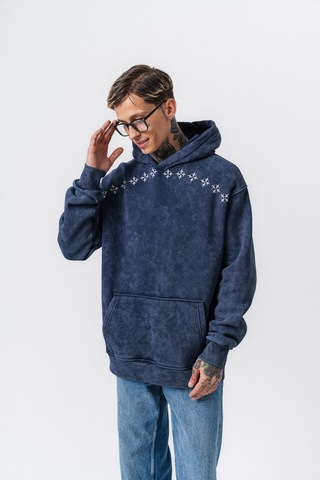 Respire Erkek Muse Baskılı Yıkamalı Kapüşonlu Oversize Hoodie Lacivert