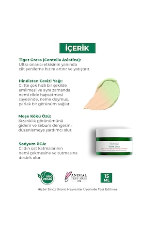 Sinoz Pure Cica Tiger Grass Ton Eşitleyici Yoğun Onarıcı ve Yatıştırıcı Yüz Kremi 15 ML