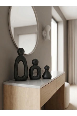 Kaveld Aura Family Minimalist Dekoratif Heykel 3'lü Set El Yapımı Modern Biblo Mermer Tozu & Çimento Kompozit Premium Salon Ve Ofis Dekoru Siyah