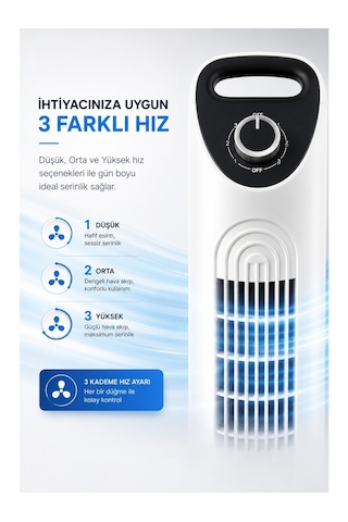 Pirantech Ev-30 Kule Tipi Vantilatör Sessiz Çalışma Şık Ve Modern Tasarım Ev Ve Ofis Kullanımı