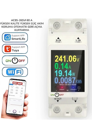 Tuya Destekli Akıllı Wifi Yüksek Voltaj Güç Tüketim 63 Amper