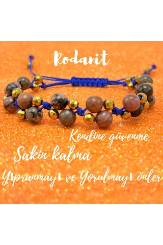 Yıldız Doğal Taş 6mm Ipli Rodanit Ayarlanabilir Ölçü Doğal Taş Bileklik Kahverengi