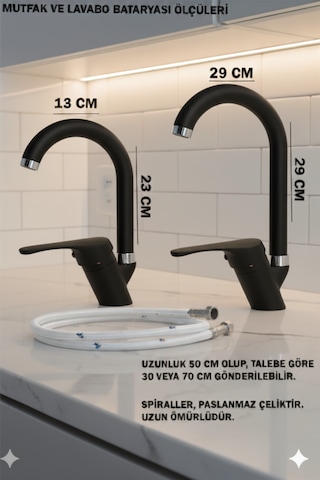 04-1 Lavabo Banyo Mutfak Bataryaları Ve Robot Duş Seti Siyah Krom / Beyaz Krom Takımlar Musluk Armatür Krom - Siyah