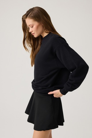 Los Ojos Siyah Geniş Kalıp Bisiklet Yaka Sweatshirt Crew Neck Siyah Siyah