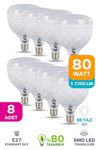 80w Kristal Tasarruflu E27 Beyaz Işık Torch Led Ampul-1-2-4-6-8-10 Adettir 8 Adet