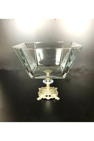 Elta Collection Metal Ayaklı Gümüş Detaylı Büyük Boy Salata Kasesi gümüş