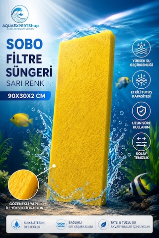 Sobo Akvaryum Filtre Süngeri 90x30x2 Cm - Üstün Temizlik Gücü Ve Yüksek Su Geçirgenliği - Sarı Renk