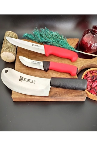 Sürmene Sürlaz Soğan Pizza Pide Kesici + Mutfak Bıçak Seti Kırmızı - Siyah