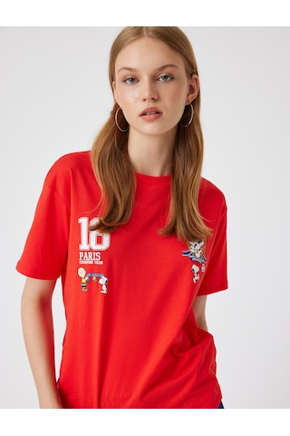 Koton Snoopy Oversize Arkası Baskılı Tişört Lisanslı Kırmızı 4sal11234ık Kırmızı